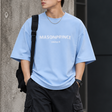 Sky blue MasonPrince Classic Spray Logo Tee, casual apparel with a front spray logo design and relaxed fit.
