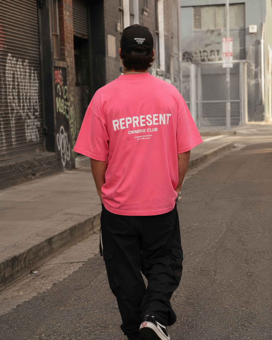 Represent Owners Club Logo Bubblegum Pink T-shirt featuring a front logo print, casual fit, and soft cotton fabric.