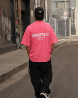 Represent Owners Club Logo Bubblegum Pink T-shirt featuring a front logo print, casual fit, and soft cotton fabric.