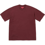 Supreme checkered burgundy intarsia tee shirt with bold checkerboard pattern and crew neckline, casual streetwear apparel.
