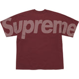 Supreme checkered burgundy intarsia tee shirt with bold pattern and classic crewneck design, casual apparel for streetwear style