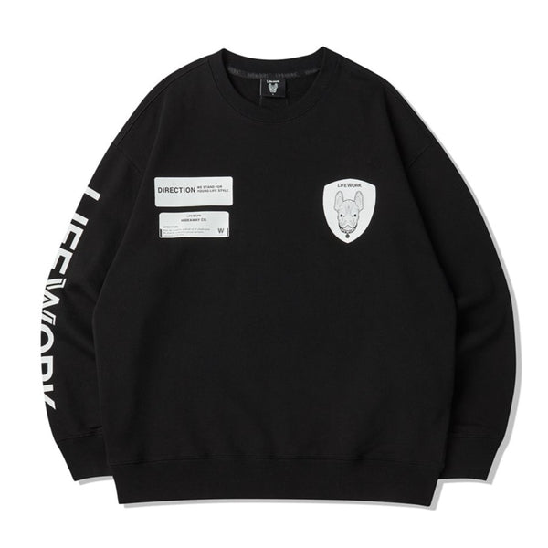 LifeWork Korea Multi Logo Crew Neck Black lifework lifework - originalfook singapore