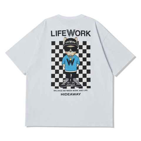 LifeWork Korea Checkerboard Bulldog Tee White
