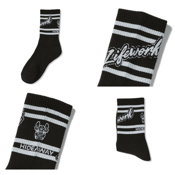 LifeWork Slanted Logo Crew Socks Black lifework lifework - originalfook singapore