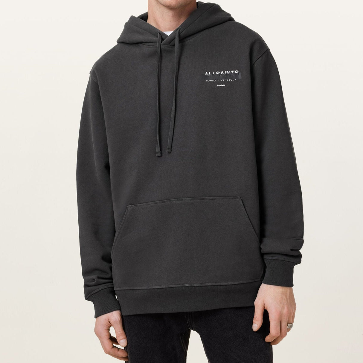 AllSaints Redact Embroidered Logo Hoodie Washed Black ALLSAINTS ALLSAINTS - originalfook singapore