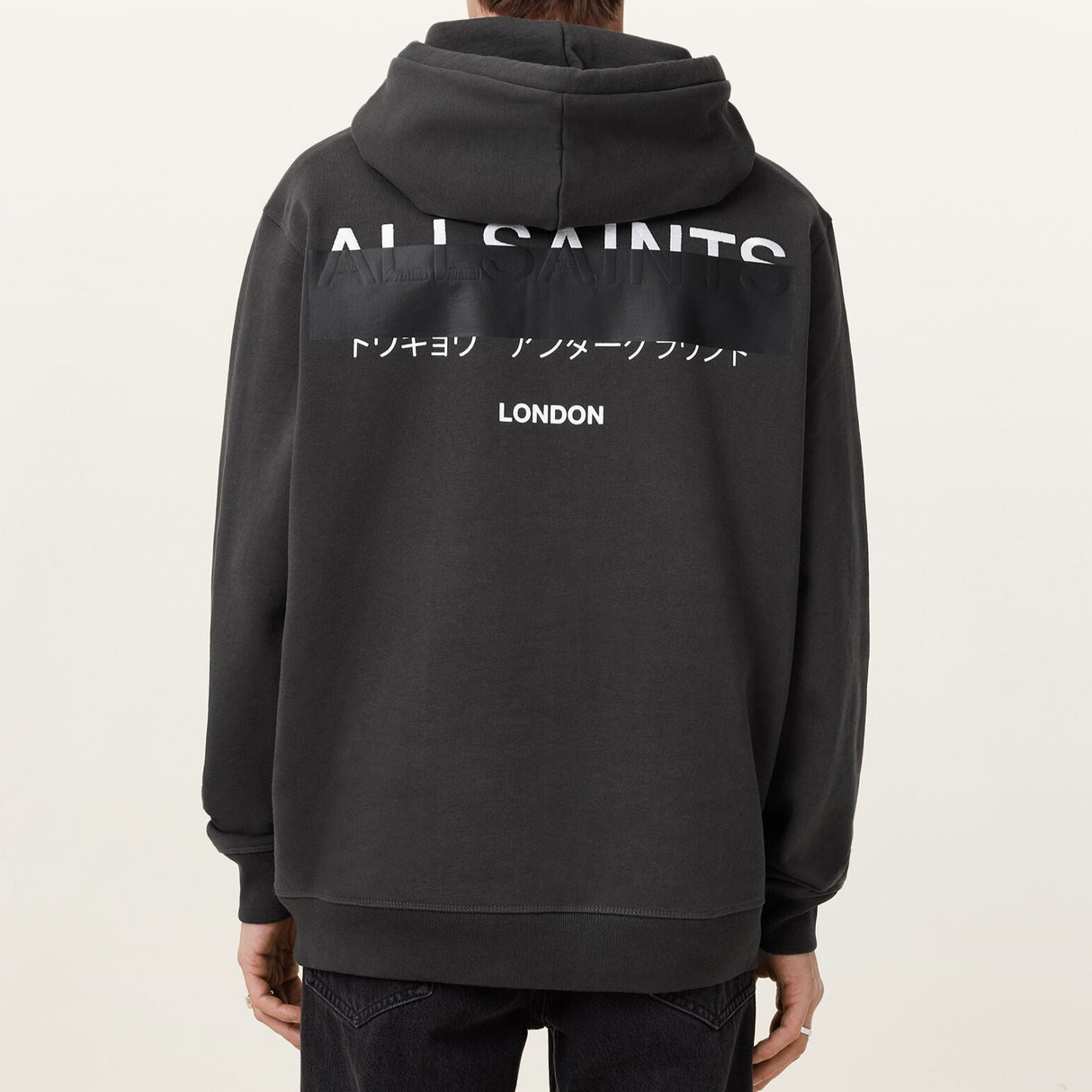 AllSaints Redact Embroidered Logo Hoodie Washed Black ALLSAINTS ALLSAINTS - originalfook singapore