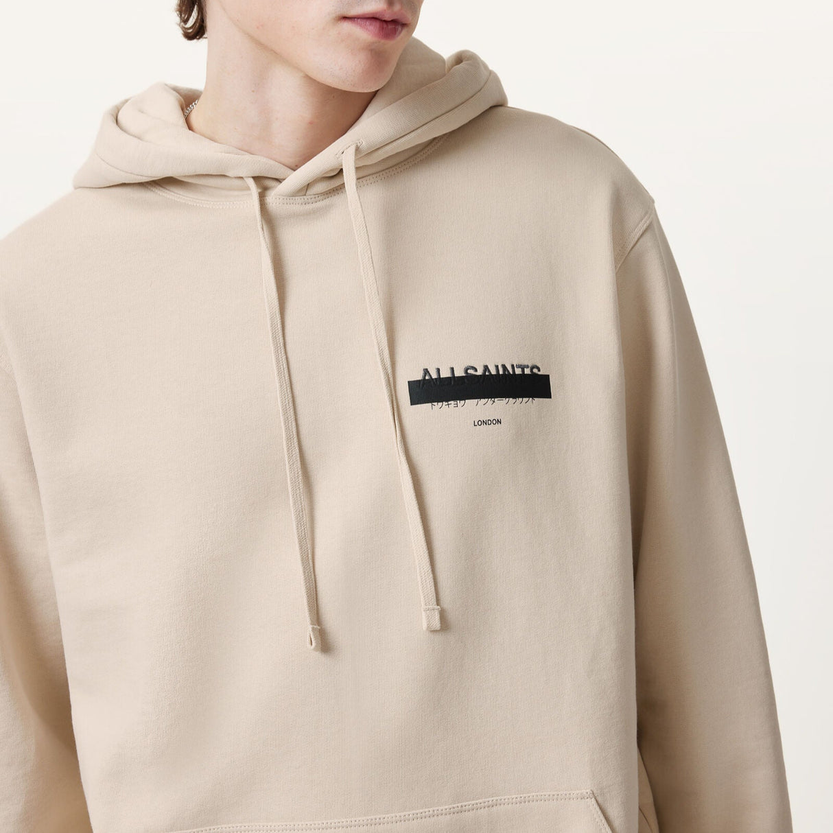 AllSaints Redact Embroidered Logo Hoodie Cream Taupe ALLSAINTS ALLSAINTS - originalfook singapore