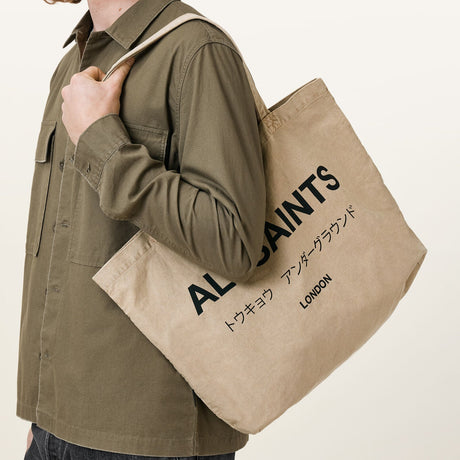 AllSaints Signature Logo Tote Bag Khaki ALLSAINTS ALLSAINTS - originalfook singapore