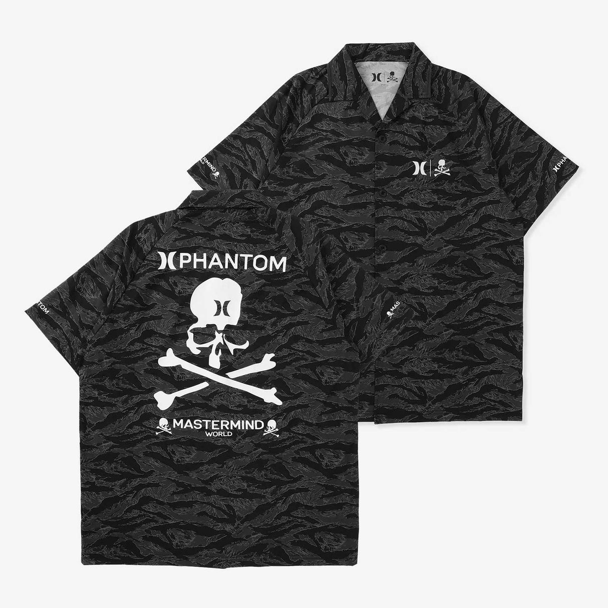 Mastermind Japan Hurley Phantom woven shirt, lightweight accessories with intricate fabric pattern and stylish design.
