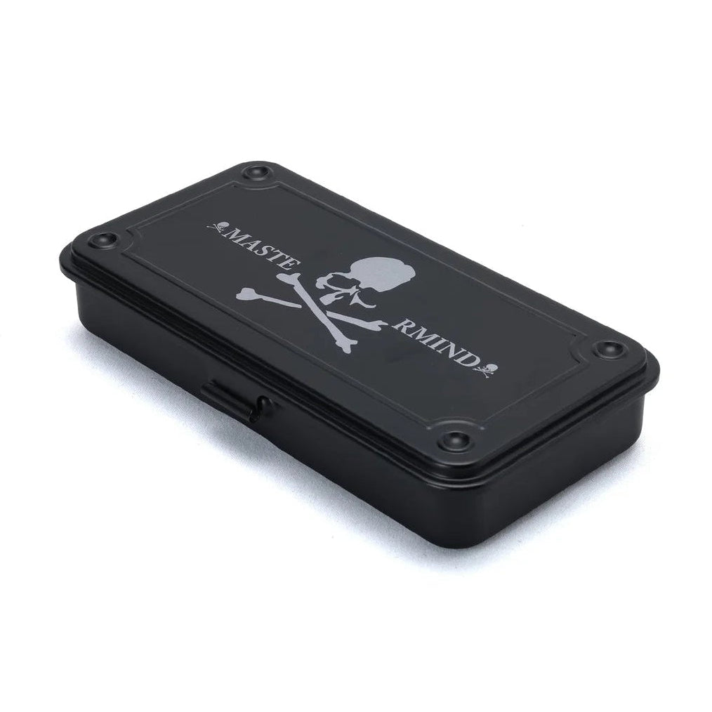 Mastermind Japan Mastermind X Toyo Steel Box T-192 medium accessory in black with silver hardware, open design showing interior.