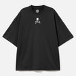 Front view of Mastermind Japan X Moonrakers skull graphic boxy fit T-shirt, casual apparel with bold design and relaxed fit.