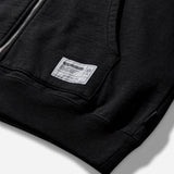 Black NEIGHBORHOOD Classic Zip Hoodie, front view showing zip closure and hood, made from comfortable sweatshirt fabric.