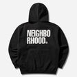 Black NEIGHBORHOOD Classic Zip Hoodie, showcasing the front view with a full zipper, hood, and logo details.