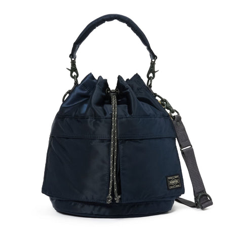 Porter Yoshida Japan Tanker 2-Way Tool Bag in navy, durable bag with multiple compartments for tools, brand logo visible.