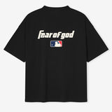 Fear of God Essentials MLB 90s Tee, casual apparel with team logo design on soft cotton fabric, front view image.