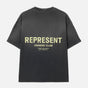 Represent Owners Club Logo Tee in aged black, featuring a stylish graphic print on the front, casual fit, and soft cotton fabric.