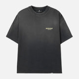 Black Represent Owners Club Logo T-shirt featuring a prominent brand logo on the front, casual fit, aged black fabric.