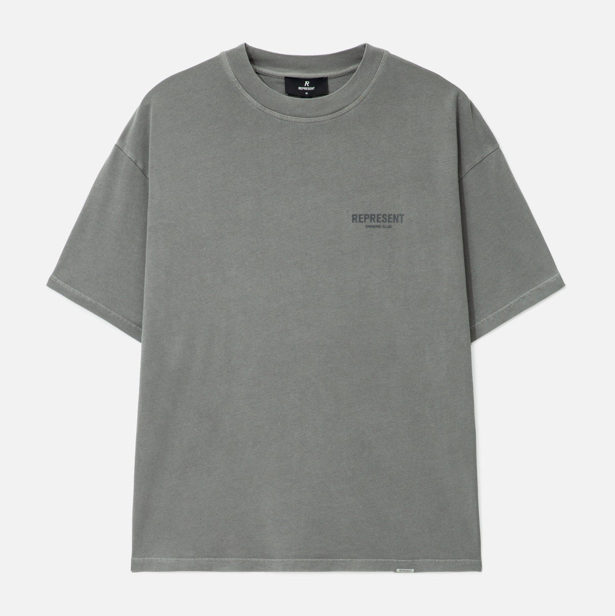 Represent Owners Club Logo Tee in ultimate grey, featuring a classic crew neck and the iconic club logo on the front.