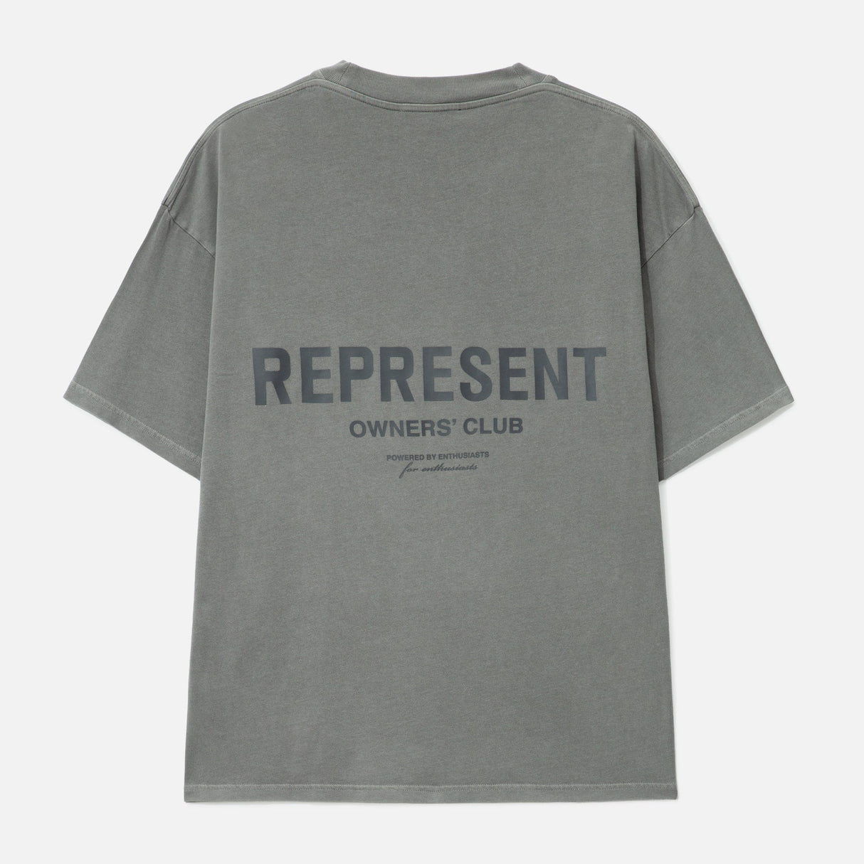 Represent Owners Club Logo Tee in ultimate grey, featuring a classic crew neck and the iconic club logo on soft cotton fabric.