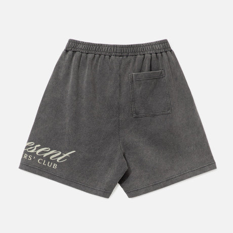 Black vintage sweat shorts with "Represent Script" branding, featuring a relaxed fit and comfortable fabric.
