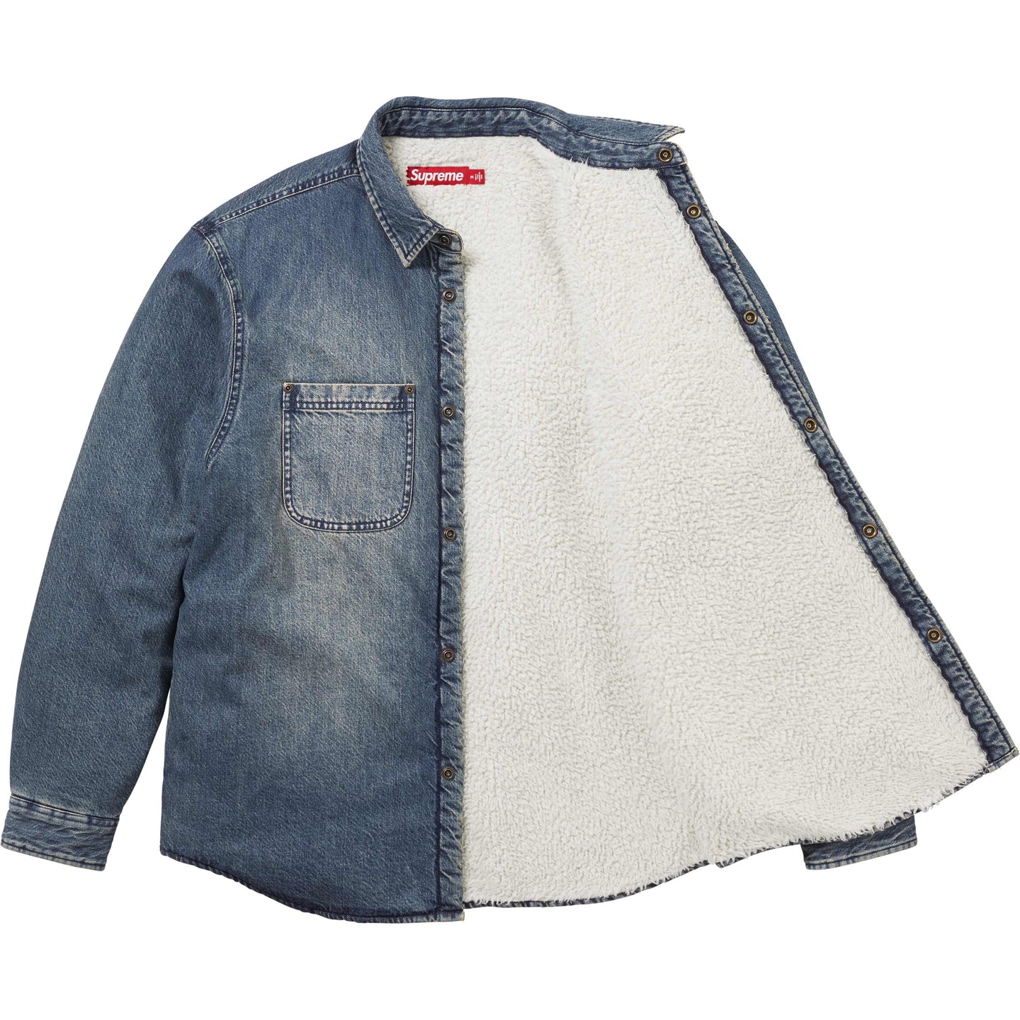 Buy Supreme Shearling Lined Embroidery Logo Denim Work Shirt