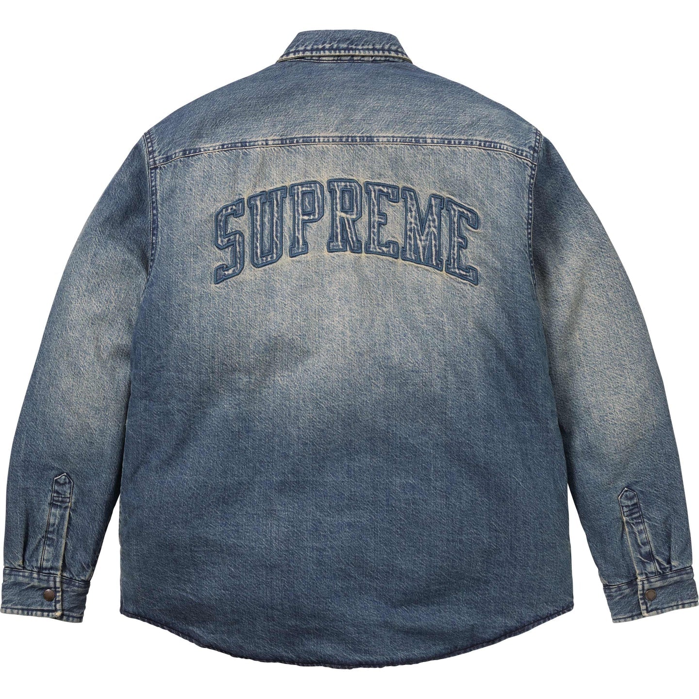 Buy Supreme Shearling Lined Embroidery Logo Denim Work Shirt Buy Supreme Shearling Lined Embroidery Logo Denim Work Shirt