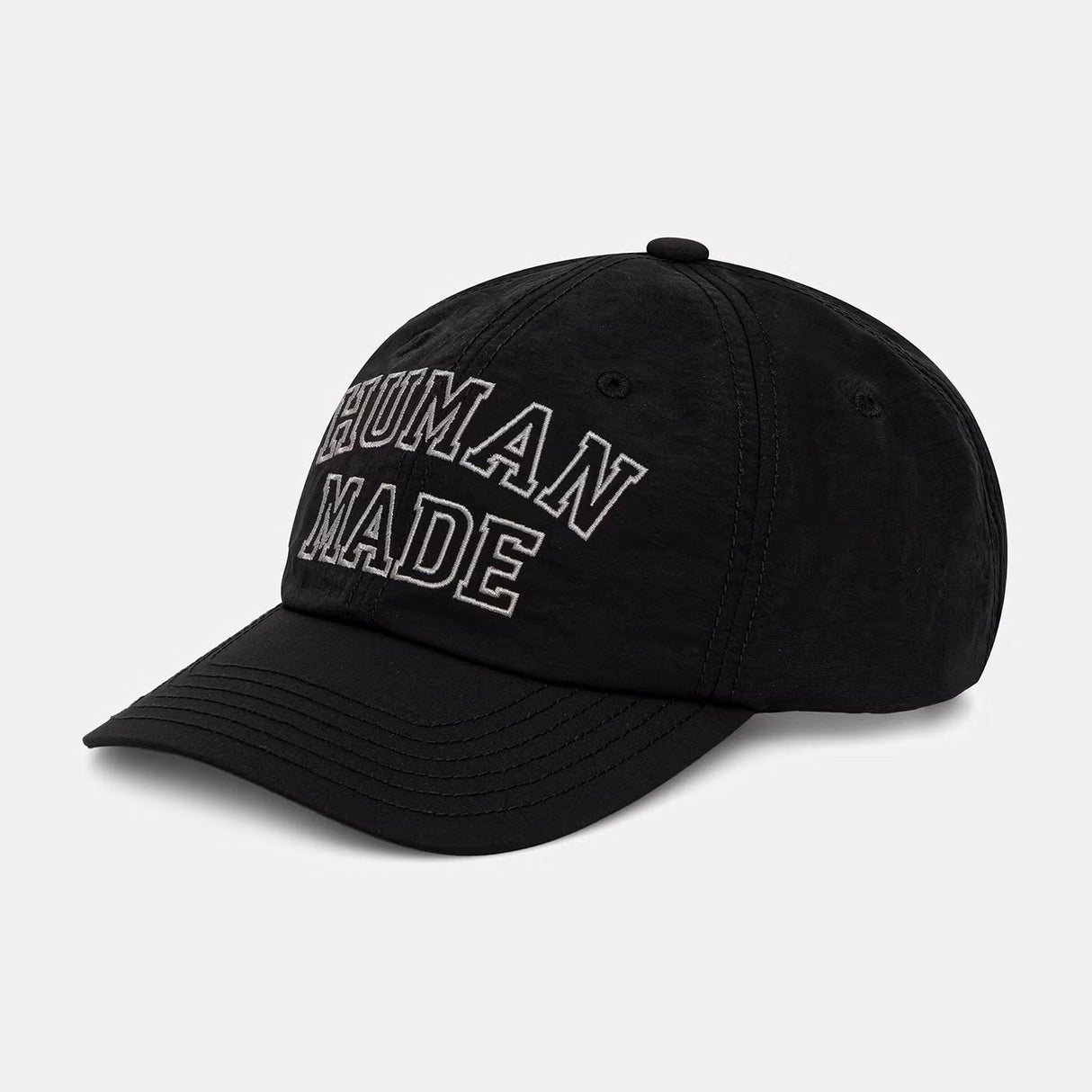 Black Human Made embroidered logo 6-panel cap, stylish headwear with branded logo and adjustable fit, perfect for casual wear.