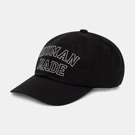 Black Human Made embroidered logo 6-panel cap, stylish headwear with branded logo and adjustable fit, perfect for casual wear.