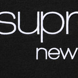 Black Supreme Classic Logo Hoodie with front pocket and bold logo on chest, made from cozy sweatshirt material.