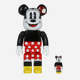 Medicom Bearbrick Disney Minnie Mouse 400% and 100% collectible figures, featuring Minnie Mouse accessories in detailed design.