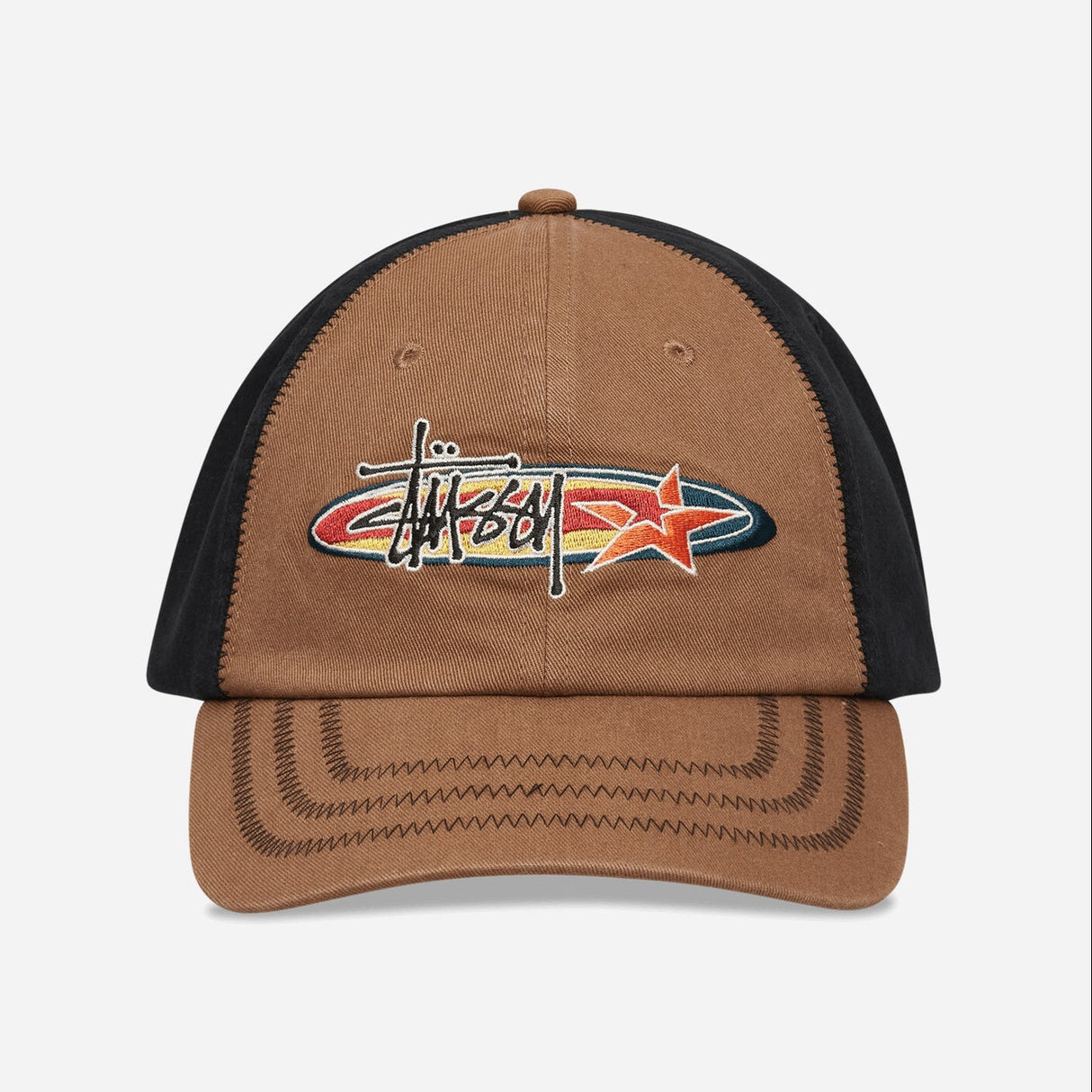 Brown Stussy Oval Star Cap, stylish headwear featuring the iconic Stussy logo and classic design.