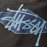 Black Stussy zip hoodie featuring a diamond logo design, made of comfortable apparel fabric with a front zipper and hood.