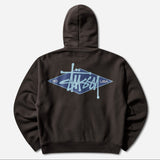 Black Stussy Diamond Logo zip hoodie, casual streetwear apparel with front zipper and iconic diamond logo design.