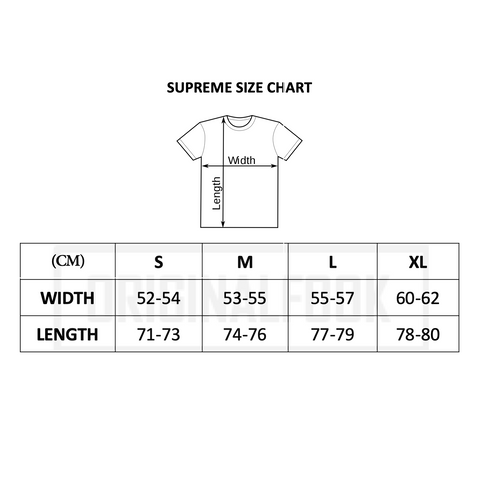 Supreme t best sale shirt size chart