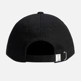 Black Wooyoungmi script logo cap, stylish headwear with adjustable strap, featuring the brand's signature logo on the front.