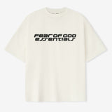 Fear of God Essentials reflective logo ivory ponte 90s tee, upgraded fabric, casual apparel with reflective branding detail.