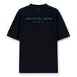 Dark navy Wooyoungmi tuft embroidered back logo tee, casual apparel with embroidered design and comfortable fit.