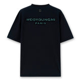 Dark navy Wooyoungmi tuft embroidered back logo tee, casual apparel with embroidered design and comfortable fit.
