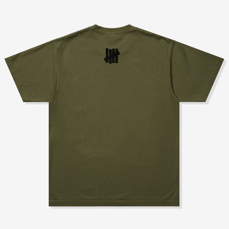 Undefeated Stencil Logo Tee in olive green, casual t-shirt with printed logo, short sleeves, and classic crew neckline.