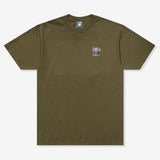 Olive green Undefeated Foil Photo Logo Tee featuring a graphic print on the front, casual short-sleeve T-shirt for streetwear style.