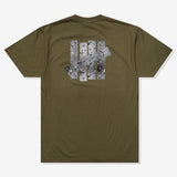 Olive green Undefeated Foil Photo Logo Tee featuring a bold foil print and iconic logo design on soft cotton fabric.