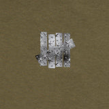 Olive Undefeated Foil Photo Logo T-shirt showing a silver foil logo graphic on the front, casual short-sleeve apparel.