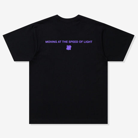 Black Undefeated Wrap Tee displayed on a hanger, showcasing the casual, stylish T-shirt design by UNDEFEATED.