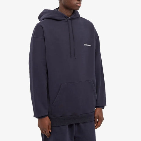 Balenciaga Corporate Logo Hoodie Marine Blue
