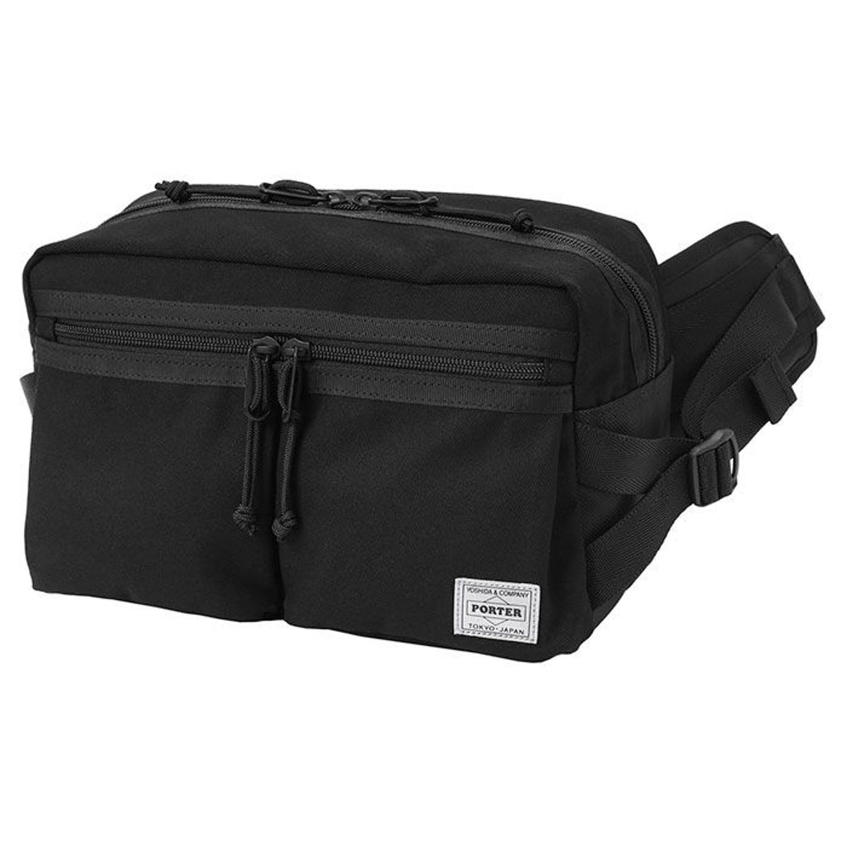 Porter Yoshida Japan Switch Waist Bag in black with adjustable strap and zippered compartments, stylish and functional BAGS by PORTER JAPAN