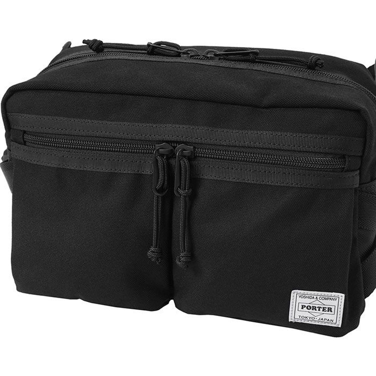 Porter Yoshida Japan Switch waist bag in black with adjustable strap and zippered compartments, made by PORTER JAPAN.