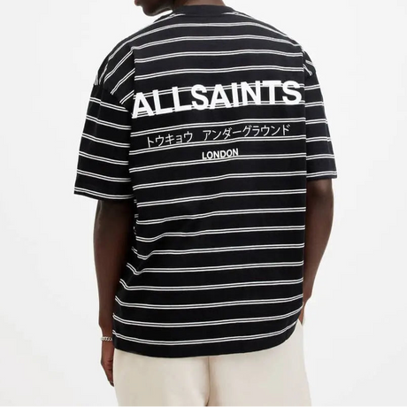 AllSaints Underground Logo Striped Tee Black ALLSAINTS ALLSAINTS - originalfook singapore