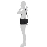 Porter Yoshida Japan Switch large shoulder bag with black fabric and leather accents, featuring sturdy straps and multiple compartments.
