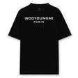 Black Wooyoungmi Signature Logo Tee shirt with brand logo on front, casual apparel for everyday wear.