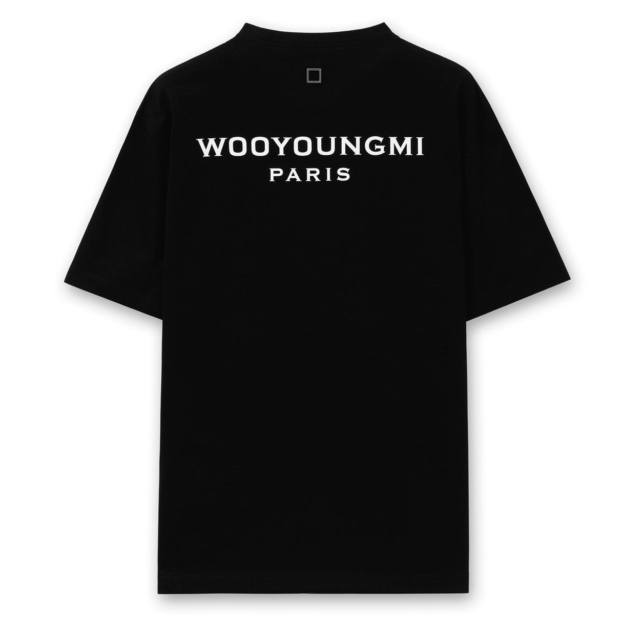 Black Wooyoungmi Signature Logo Tee shirt with brand logo on front, casual apparel for everyday wear.